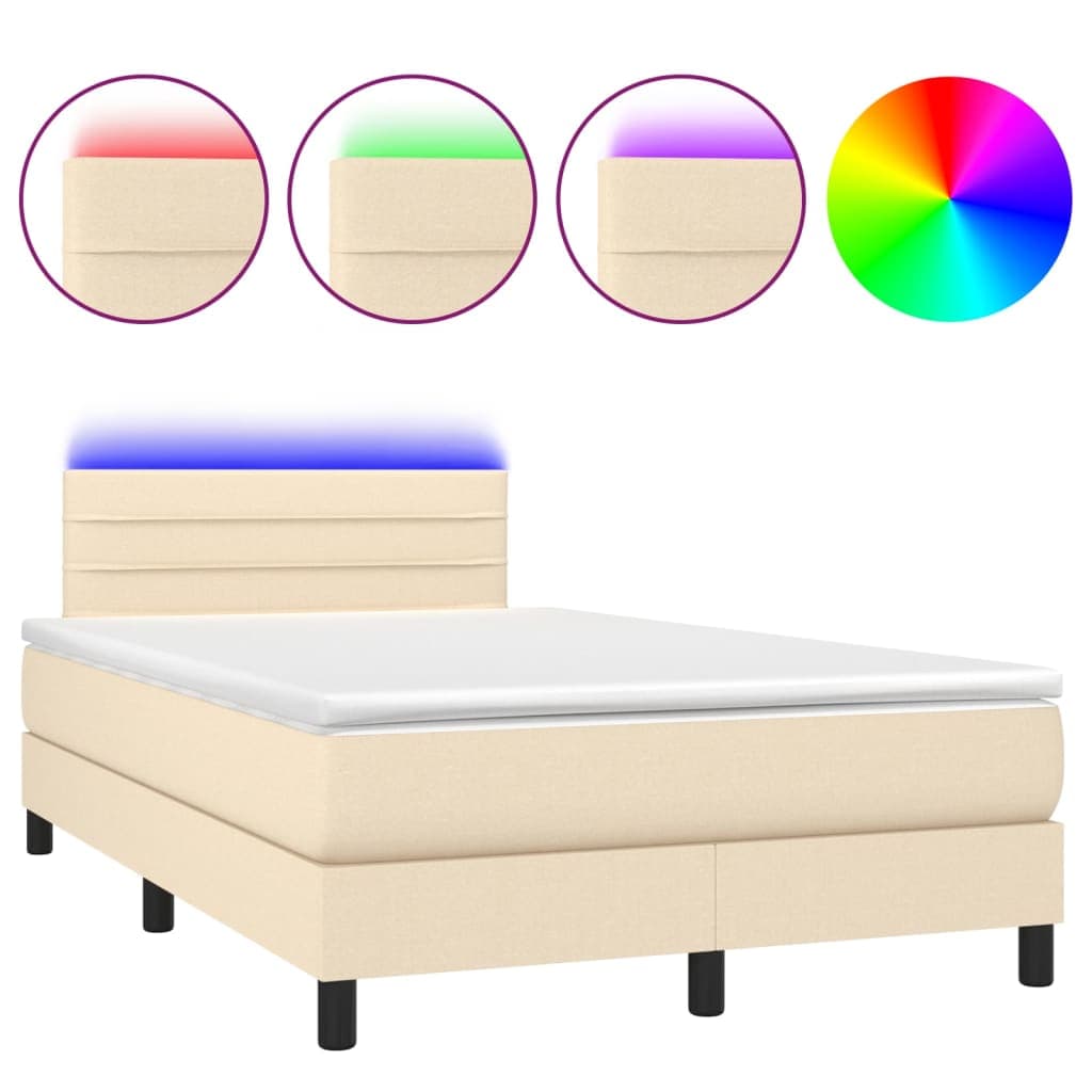 vidaXL Cama box spring c/ colchão e LED 120x200 cm tecido cor creme