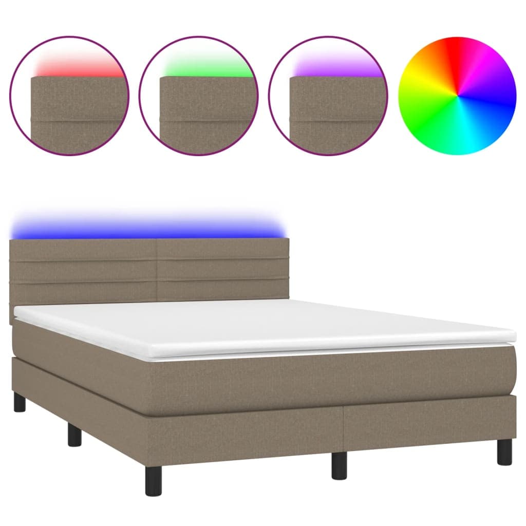 vidaXL Cama box spring colchão/LED 140x190cm tecido cinza-acastanhado