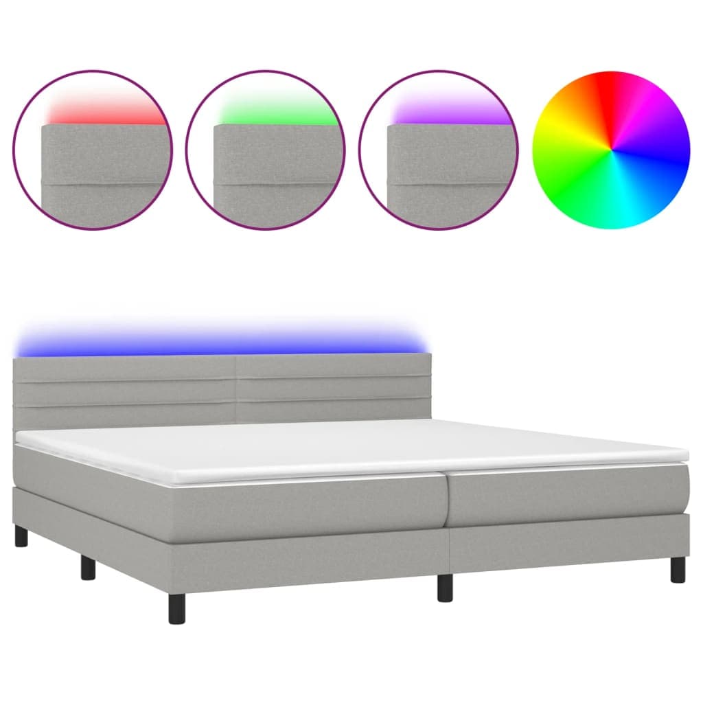 vidaXL Cama box spring c/ colchão e LED 200x200 cm tecido cinza-claro