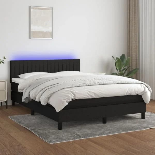 vidaXL Cama Box Spring com Colchão e LED 140x200 cm Tecido Preto - 2947524541