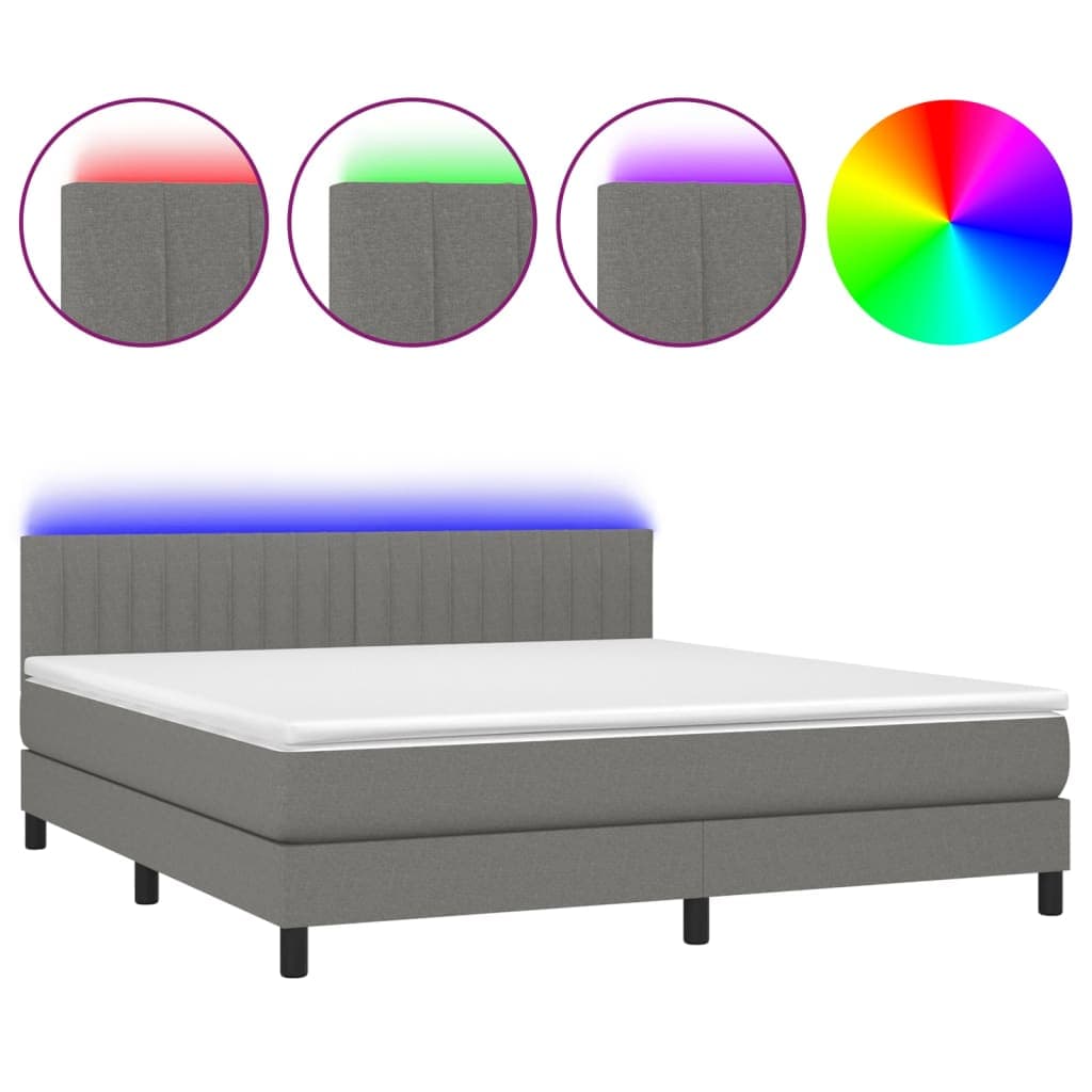 vidaXL Cama box spring c/ colchão e LED 180x200 cm tecido cinza-escuro