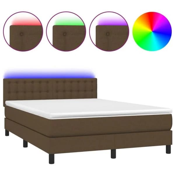 vidaXL Cama Box Spring com Colchão/led 140x190cm Tecido Castanho-escuro - 1802030902
