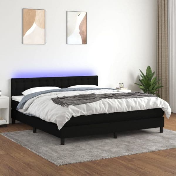 vidaXL Cama Box Spring com Colchão e LED 160x200 cm Tecido Preto - 2627348342