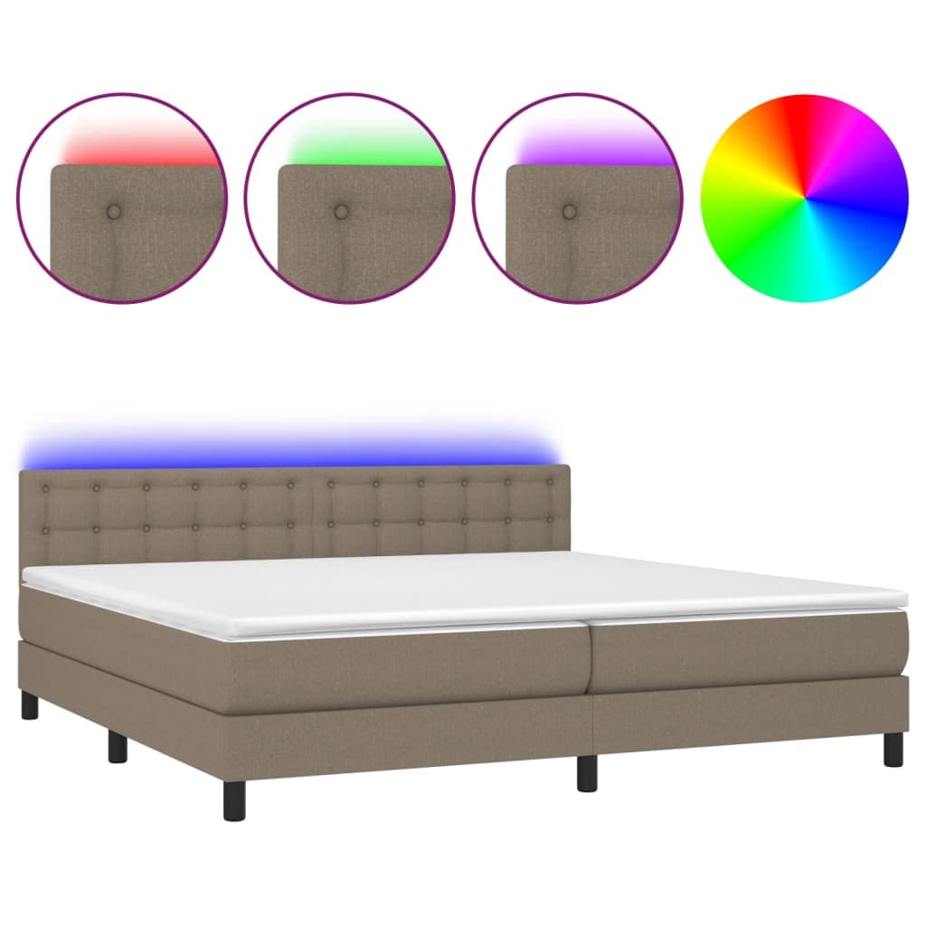 vidaXL Cama box spring colchão/LED 200x200cm tecido cinza-acastanhado
