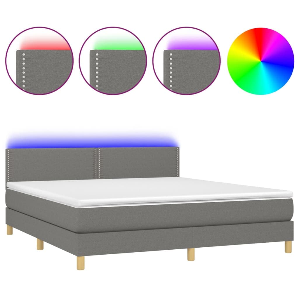 Cama Box Spring com Colchão e led 180x200 cm Tecido Cinza-escuro - 3133654