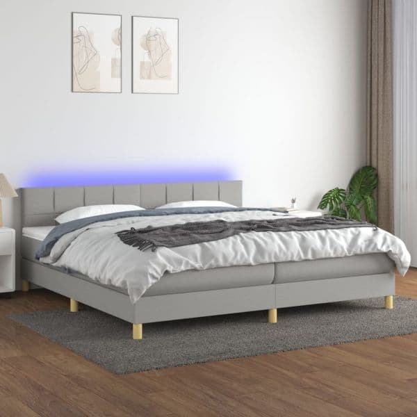 Cama Box Spring com Colchão e led 200x200 cm Tecido Cinza-claro - 3133741