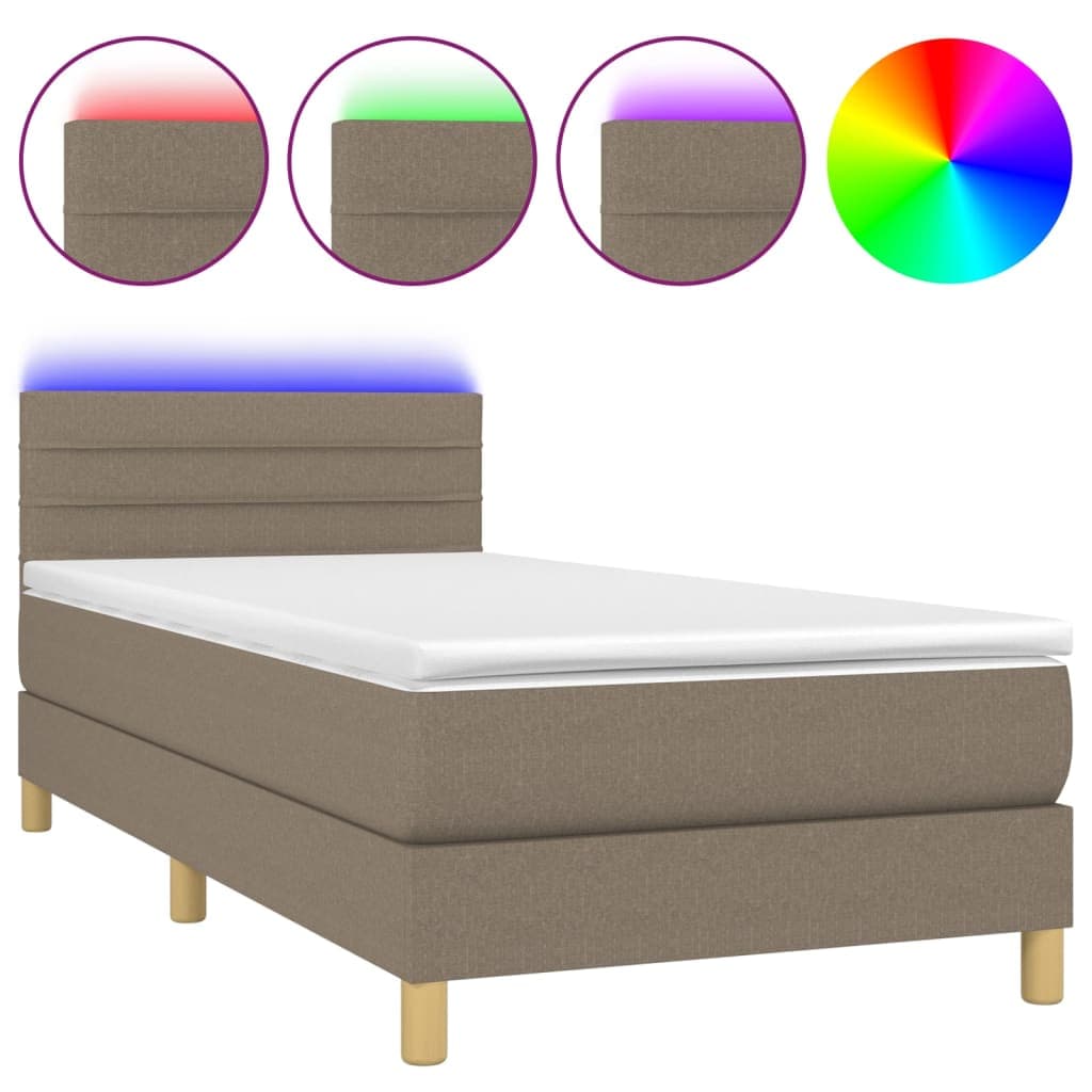 vidaXL Cama Box Spring + Colchão/led 90x190cm Tecido Cinza-acastanhado - 3913027988