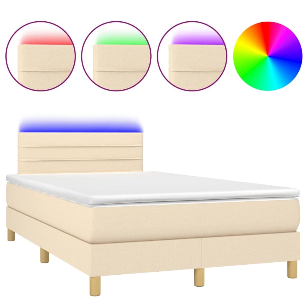 vidaXL Cama Box Spring com Colchão e LED 120x200 cm Tecido Cor Creme - 3923487161