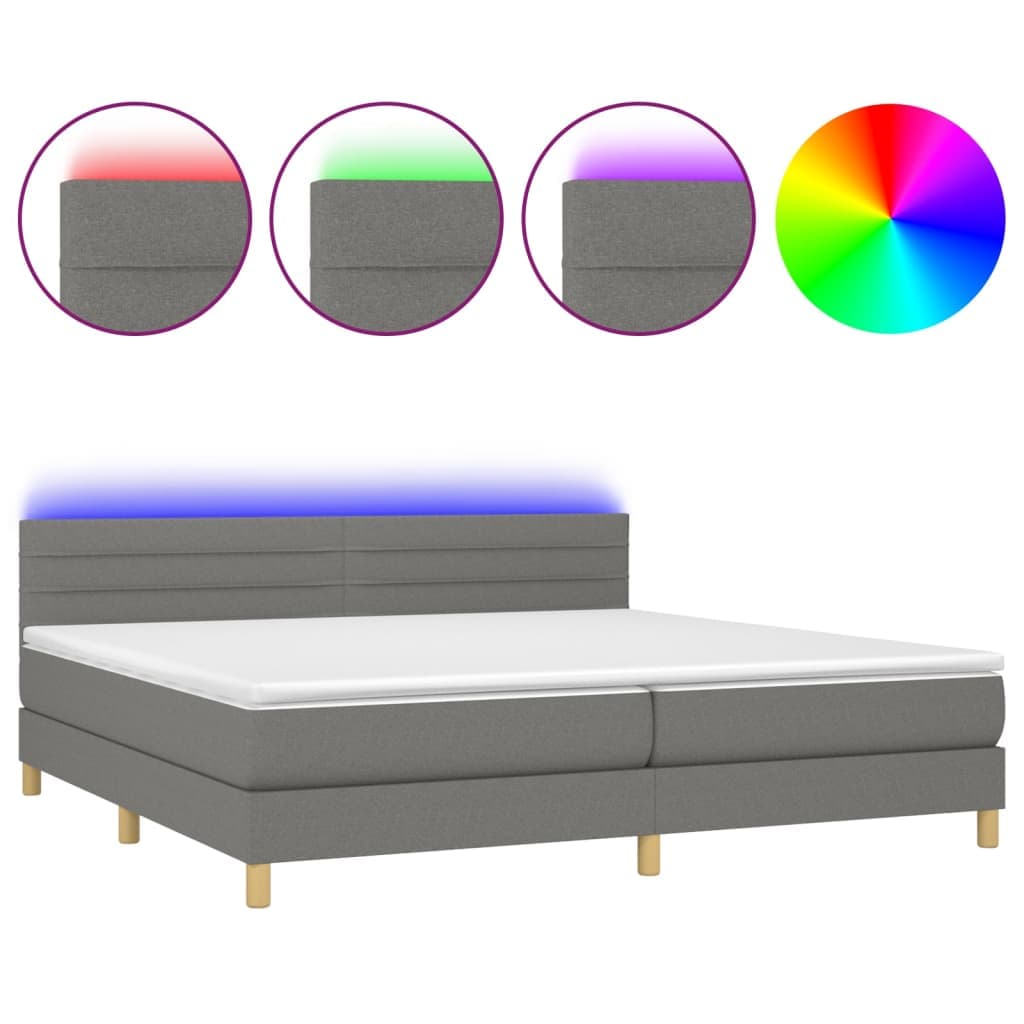 vidaXL Cama box spring c/ colchão e LED 200x200 cm tecido cinza-escuro