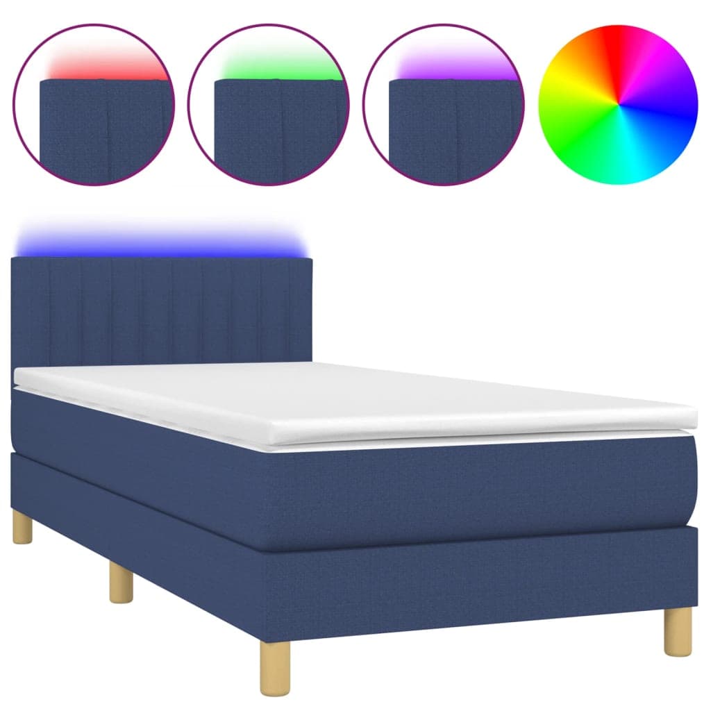 vidaXL Cama Box Spring com Colchão e LED 80x200 cm Tecido Azul - 2558158581