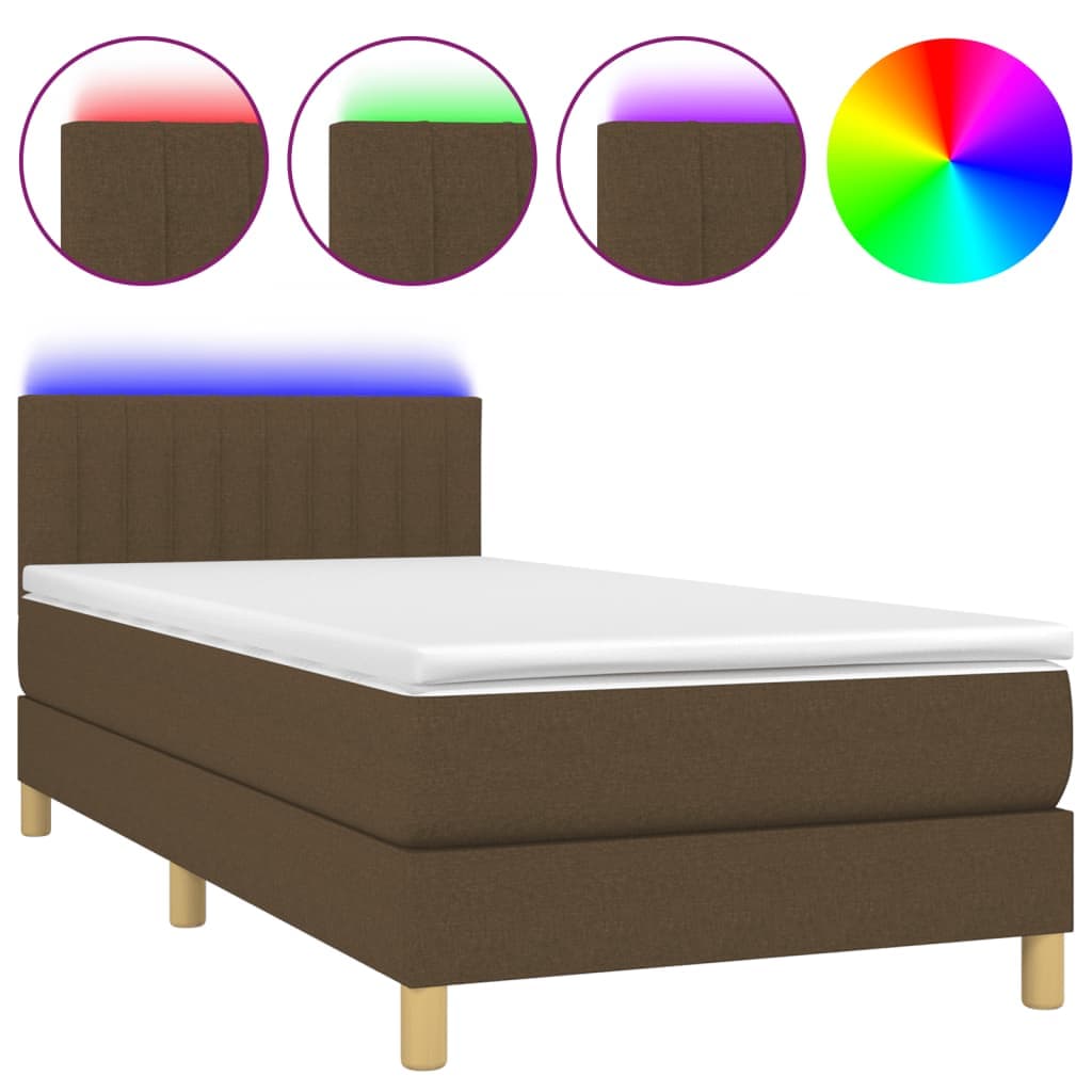 vidaXL Cama Box Spring com Colchão/led 90x190 cm Tecido Castanho-escuro - 2807104701
