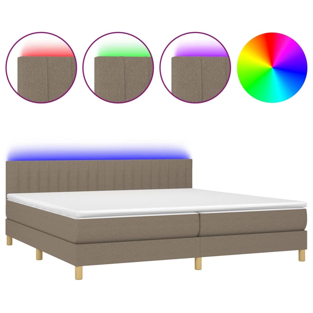vidaXL Cama box spring colchão/LED 200x200cm tecido cinza-acastanhado