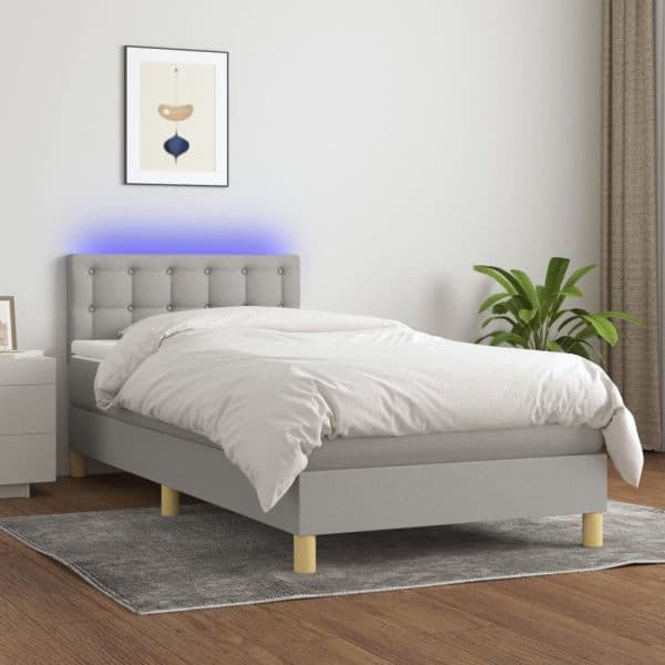 vidaXL Cama Box Spring com Colchão e LED 80x200 cm Tecido Cinza-claro - 1945803042