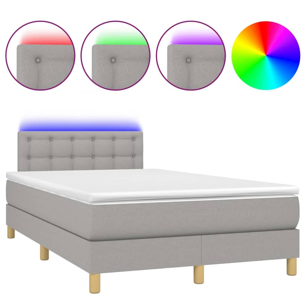 vidaXL Cama box spring c/ colchão e LED 120x200 cm tecido cinza-claro