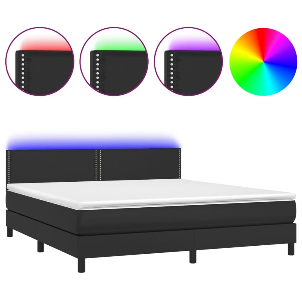 vidaXL Cama Box Spring com Colchão/led 180x200cm Couro Artificial Preto - 2149499371