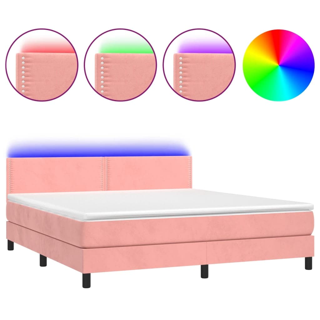 vidaXL Cama box spring c/ colchão/LED 160x200 cm veludo rosa
