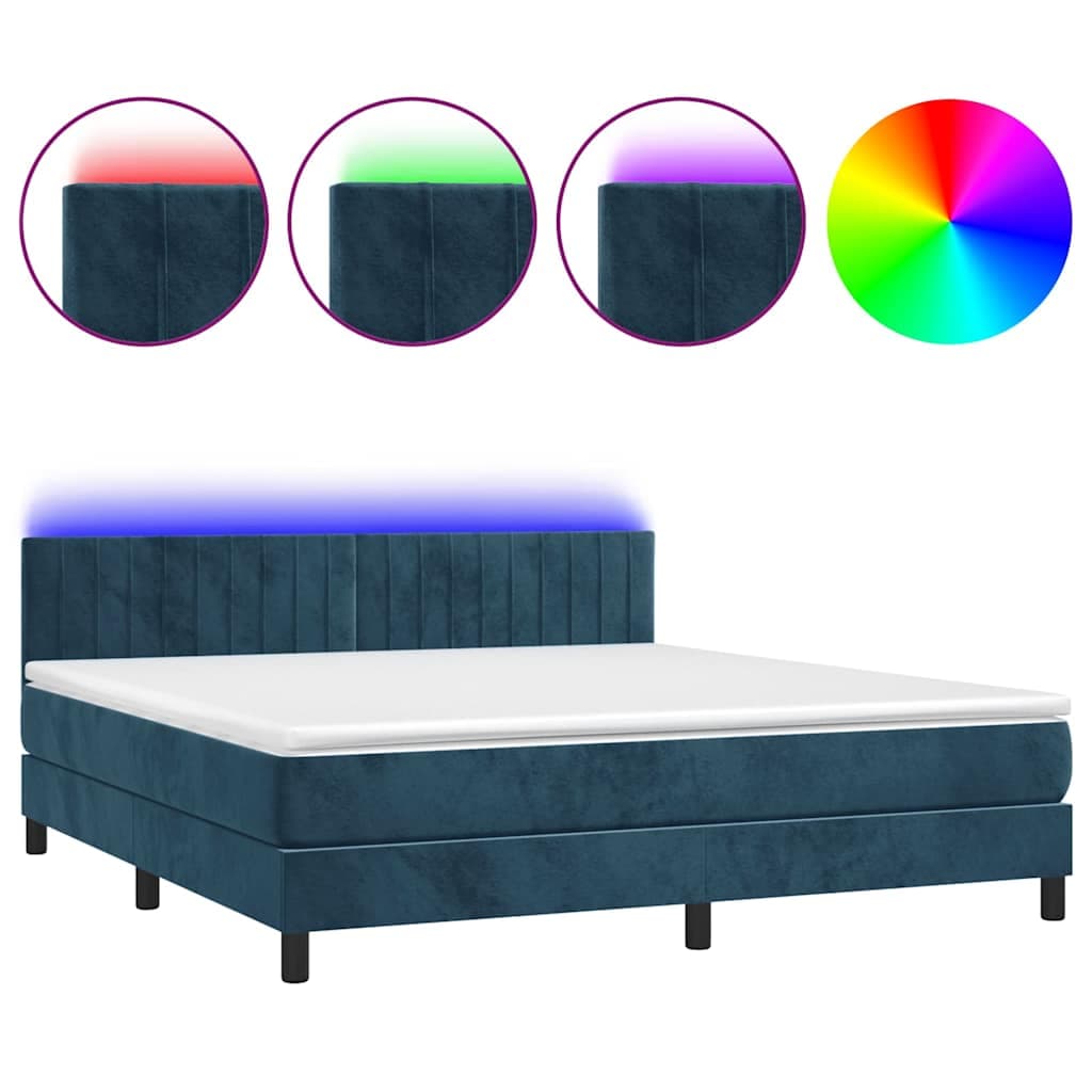 vidaXL Cama box spring c/ colchão/LED 180x200 cm veludo azul-escuro