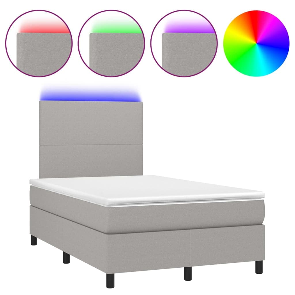 vidaXL Cama box spring c/ colchão e LED 120x200 cm tecido cinza-claro