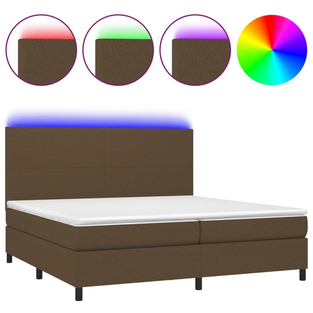 vidaXL Cama box spring c/ colchão/LED 200x200cm tecido castanho-escuro