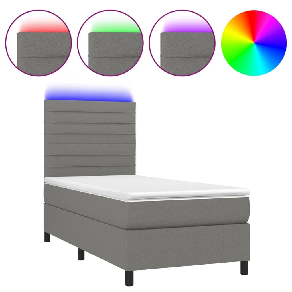vidaXL Cama box spring c/ colchão e LED 80x200 cm tecido cinza-escuro