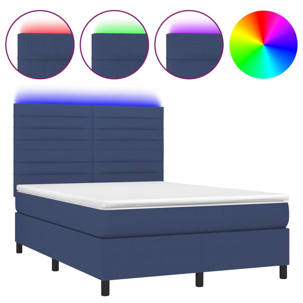 vidaXL Cama box spring c/ colchão e LED 140x200 cm tecido azul