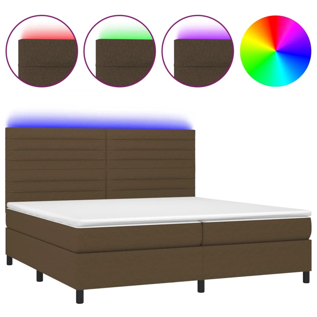 vidaXL Cama box spring c/ colchão/LED 200x200cm tecido castanho-escuro