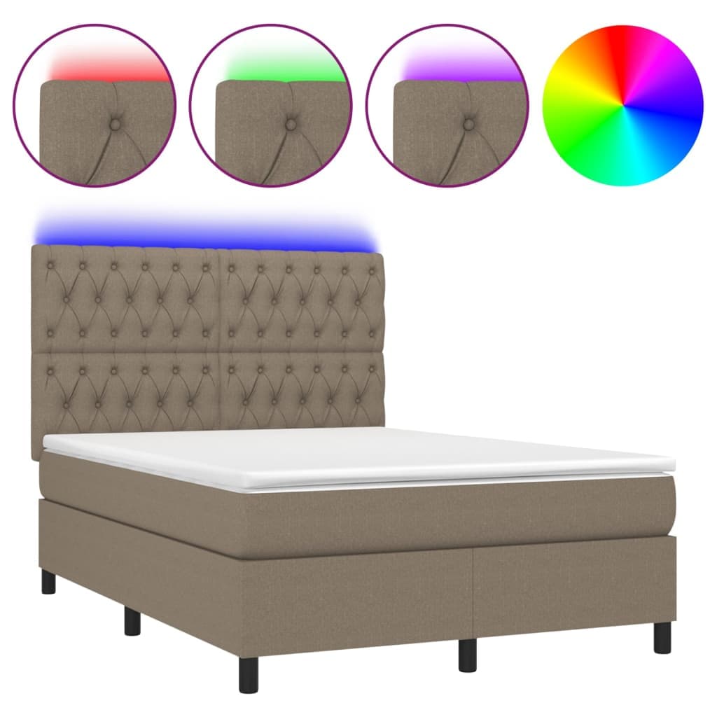 vidaXL Cama Box Spring Colchão/led 140x190cm Tecido Cinza-acastanhado - 1771422993