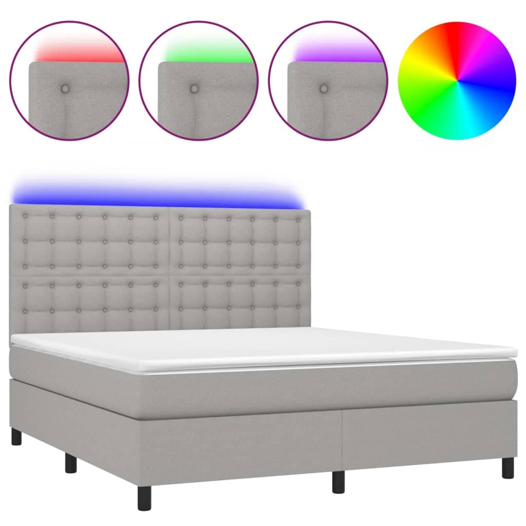 vidaXL Cama box spring c/ colchão e LED 160x200 cm tecido cinza-claro