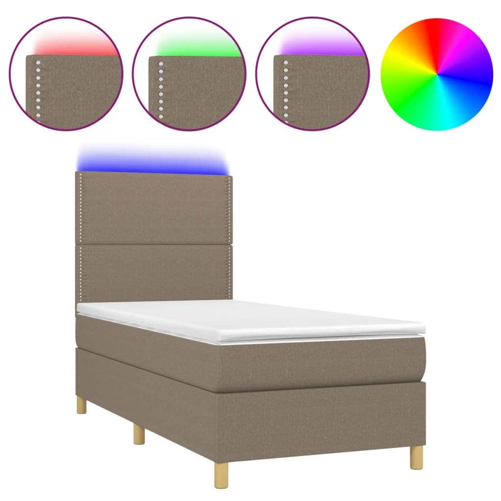 vidaXL Cama Box Spring + Colchão/led 90x190cm Tecido Cinza-acastanhado - 2939298704
