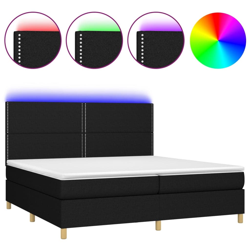 Cama Box Spring com Colchão e led 200x200 cm Tecido Preto - 3135383