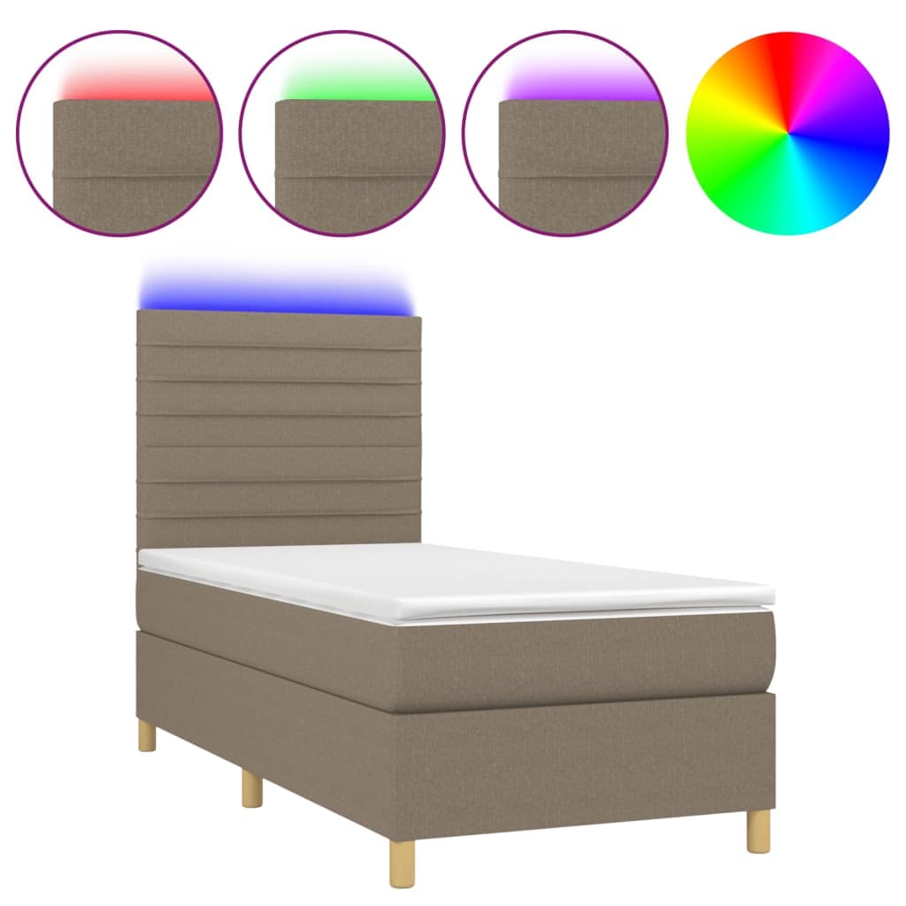 vidaXL Cama Box Spring + Colchão/led 90x190cm Tecido Cinza-acastanhado - 1351802271