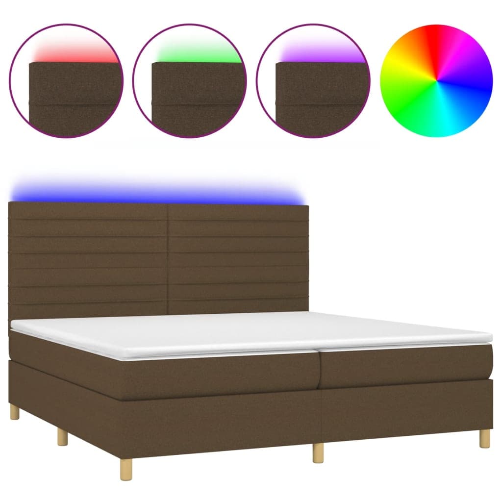 vidaXL Cama box spring c/ colchão/LED 200x200cm tecido castanho-escuro