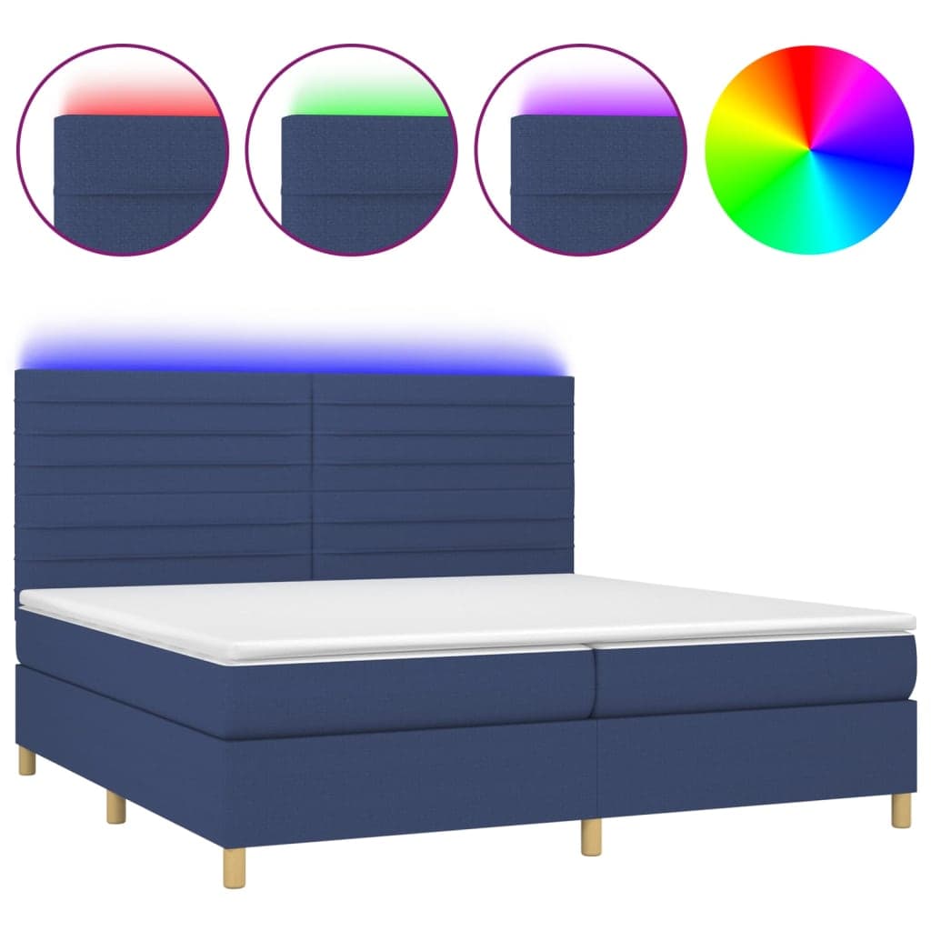 vidaXL Cama box spring c/ colchão e LED 200x200 cm tecido azul