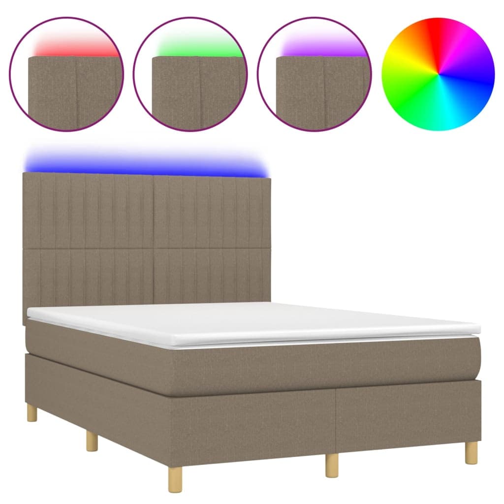 vidaXL Cama Box Spring Colchão/led 140x190cm Tecido Cinza-acastanhado - 2789599173