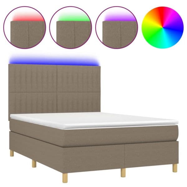 vidaXL Cama Box Spring Colchão/led 140x200 cm Tecido Cinza-acastanhado - 2614068217