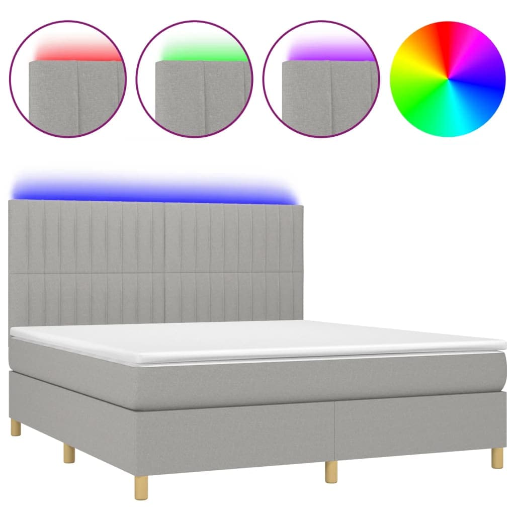 vidaXL Cama Box Spring com Colchão e LED 180x200 cm Tecido Cinza-claro - 1826280340