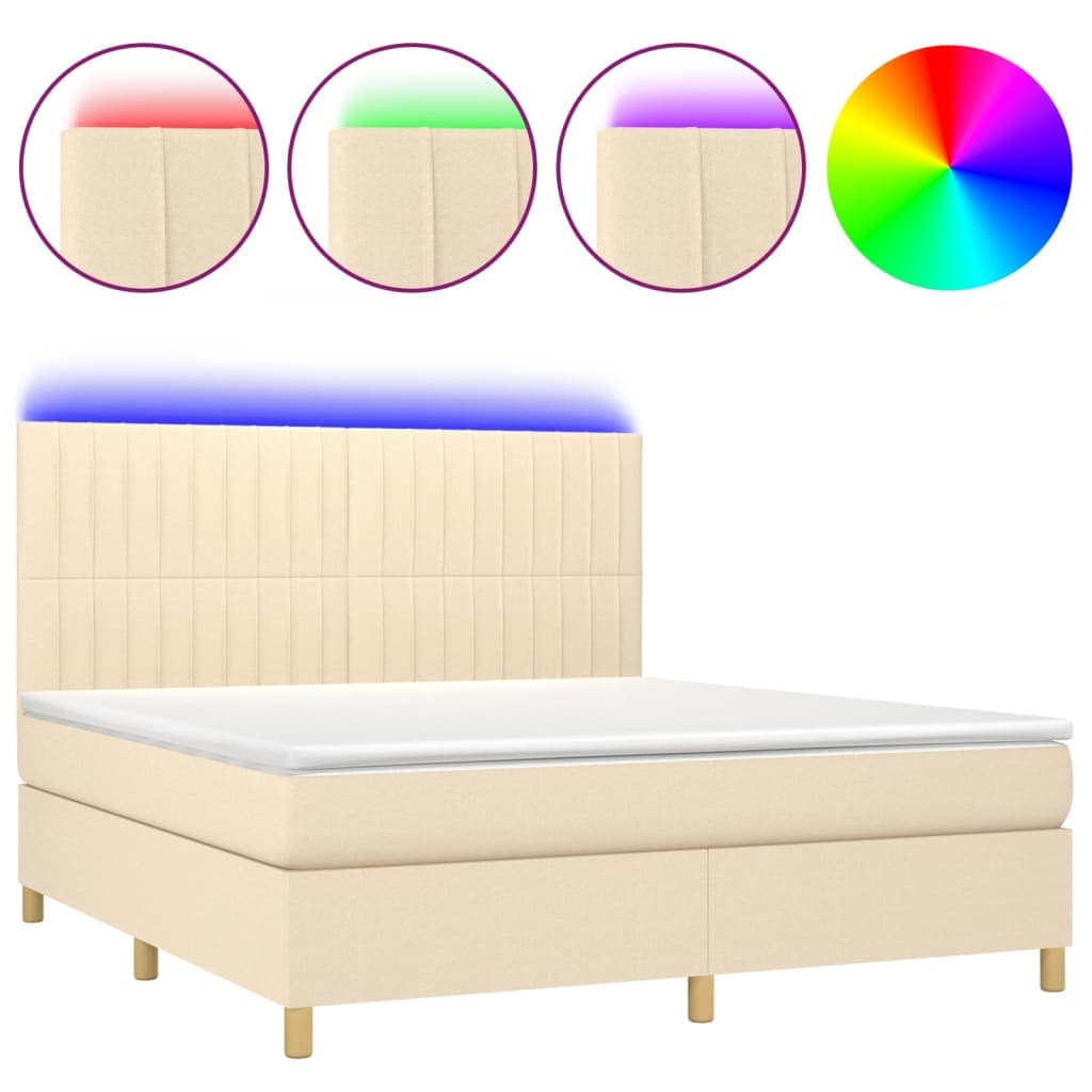 vidaXL Cama box spring c/ colchão e LED 180x200 cm tecido cor creme