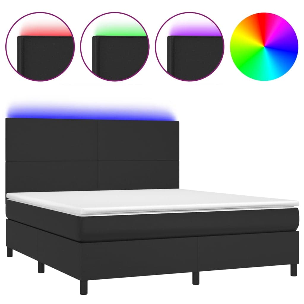 vidaXL Cama Box Spring com Colchão/led 180x200cm Couro Artificial Preto - 1394563077