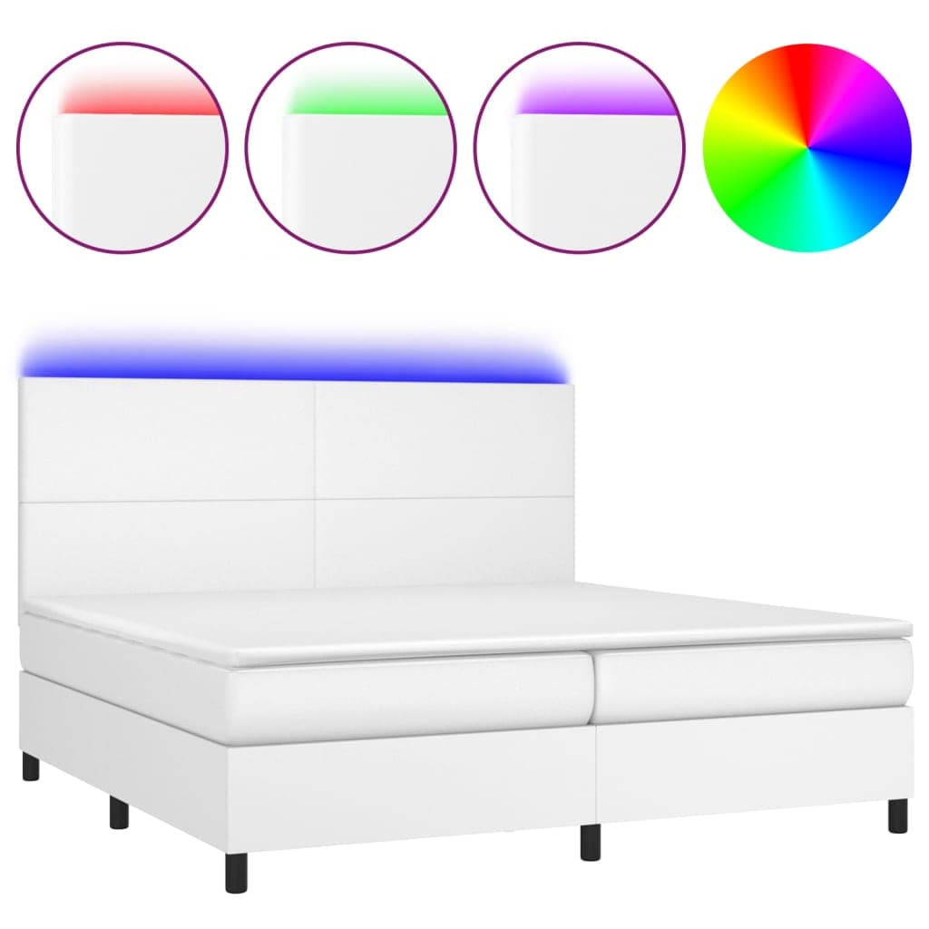 vidaXL Cama box spring c/colchão/LED 200x200cm couro artificial branco