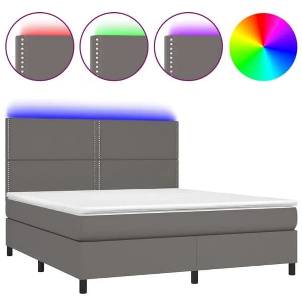 vidaXL Cama Box Spring com Colchão/led 180x200cm Couro Artificial Cinza - 2425603268