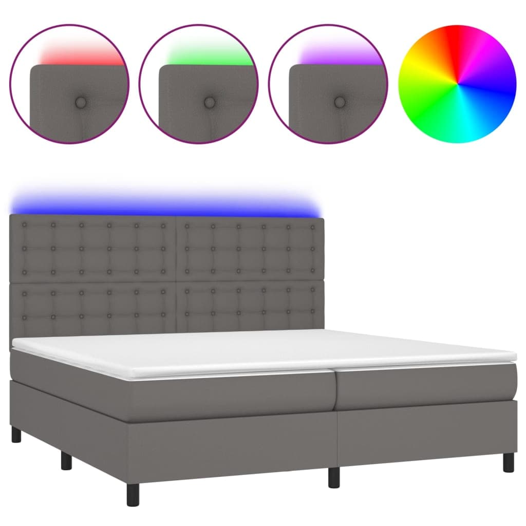 vidaXL Cama box spring c/ colchão/LED 200x200cm couro artificial cinza