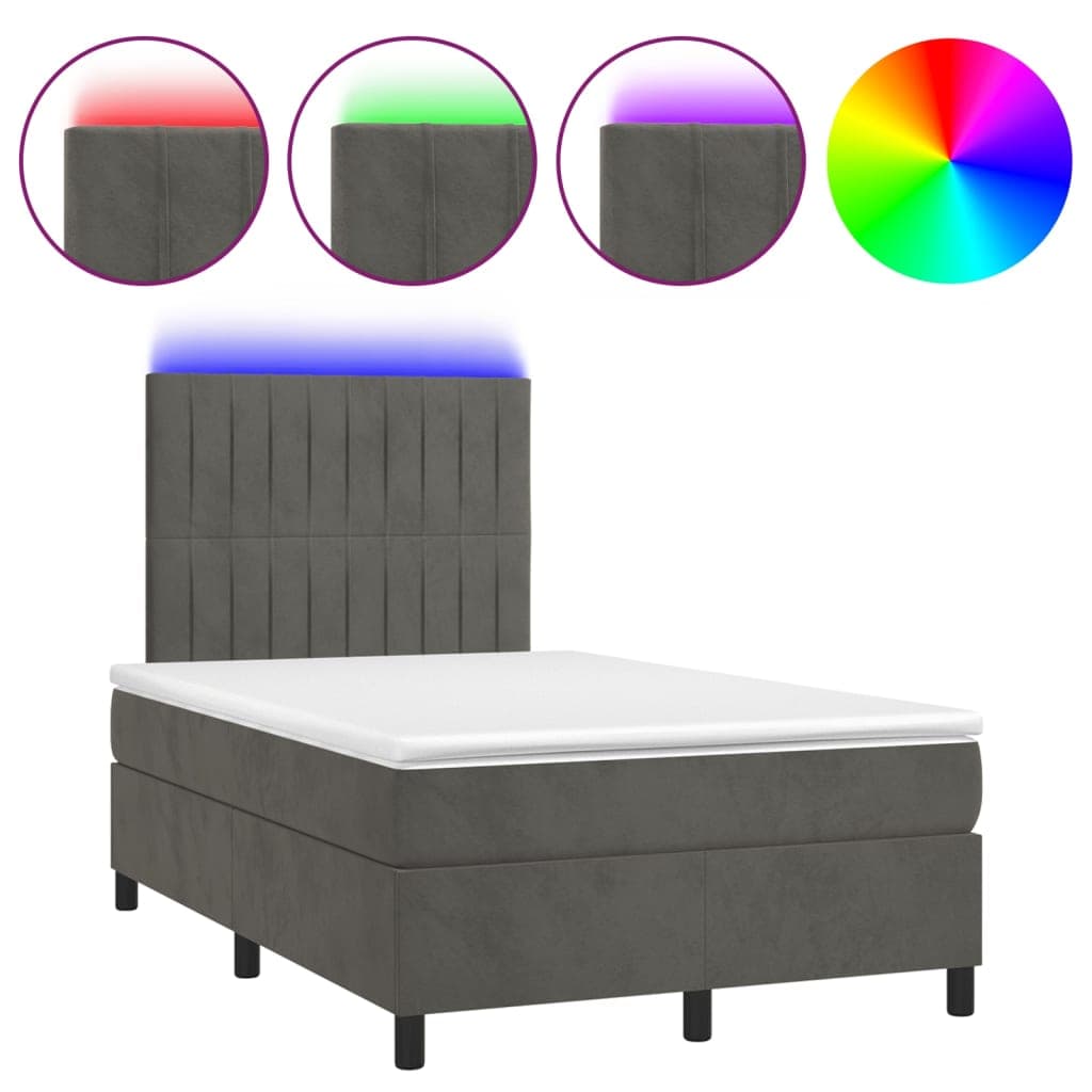 vidaXL Cama box spring c/ colchão/LED 120x200cm veludo cinzento-escuro