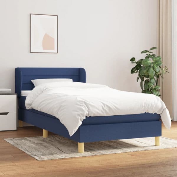 vidaXL Cama com Molas/colchão 100x200 cm Tecido Azul - 29174302