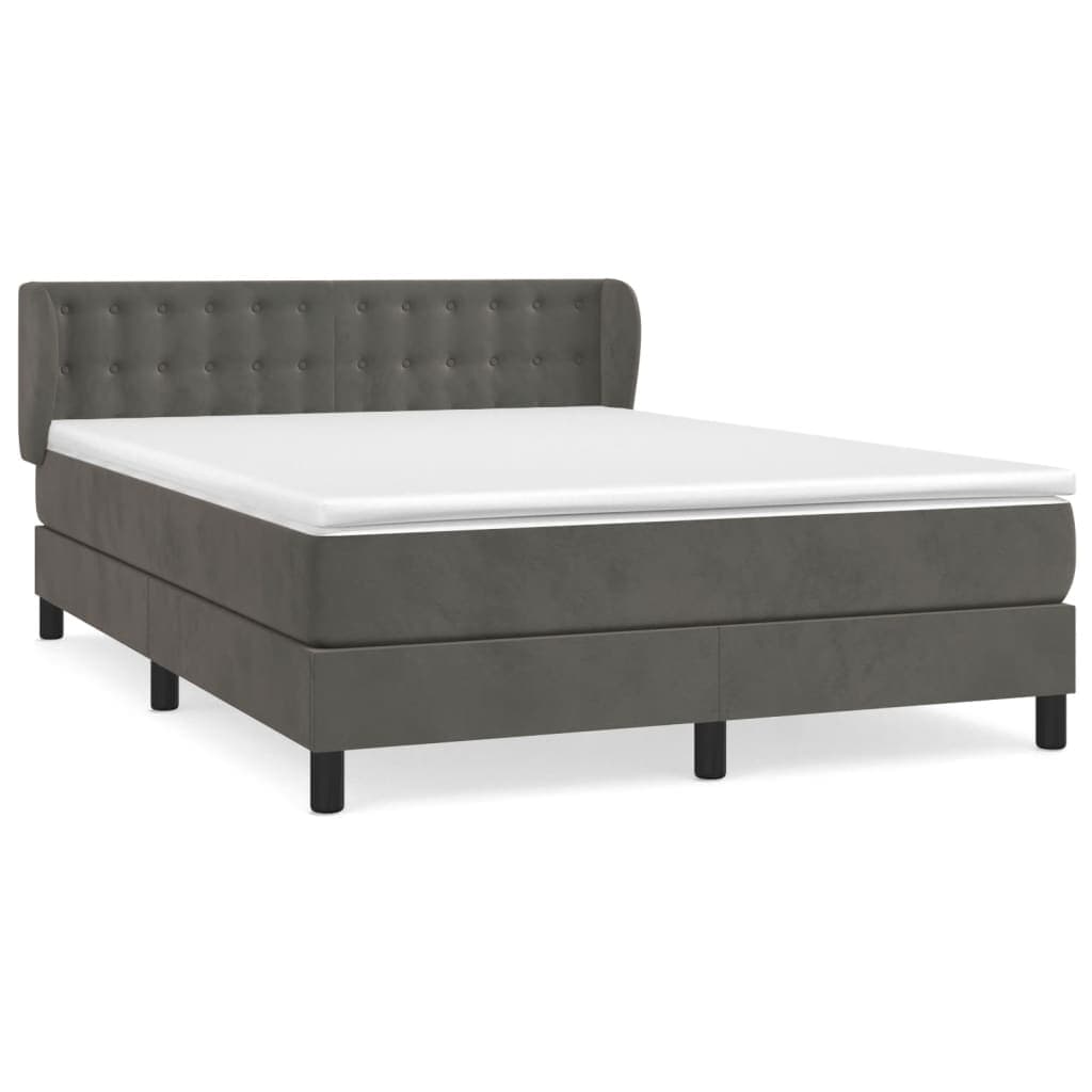 vidaXL Cama com molas/colchão 140x190 cm veludo cinzento-escuro