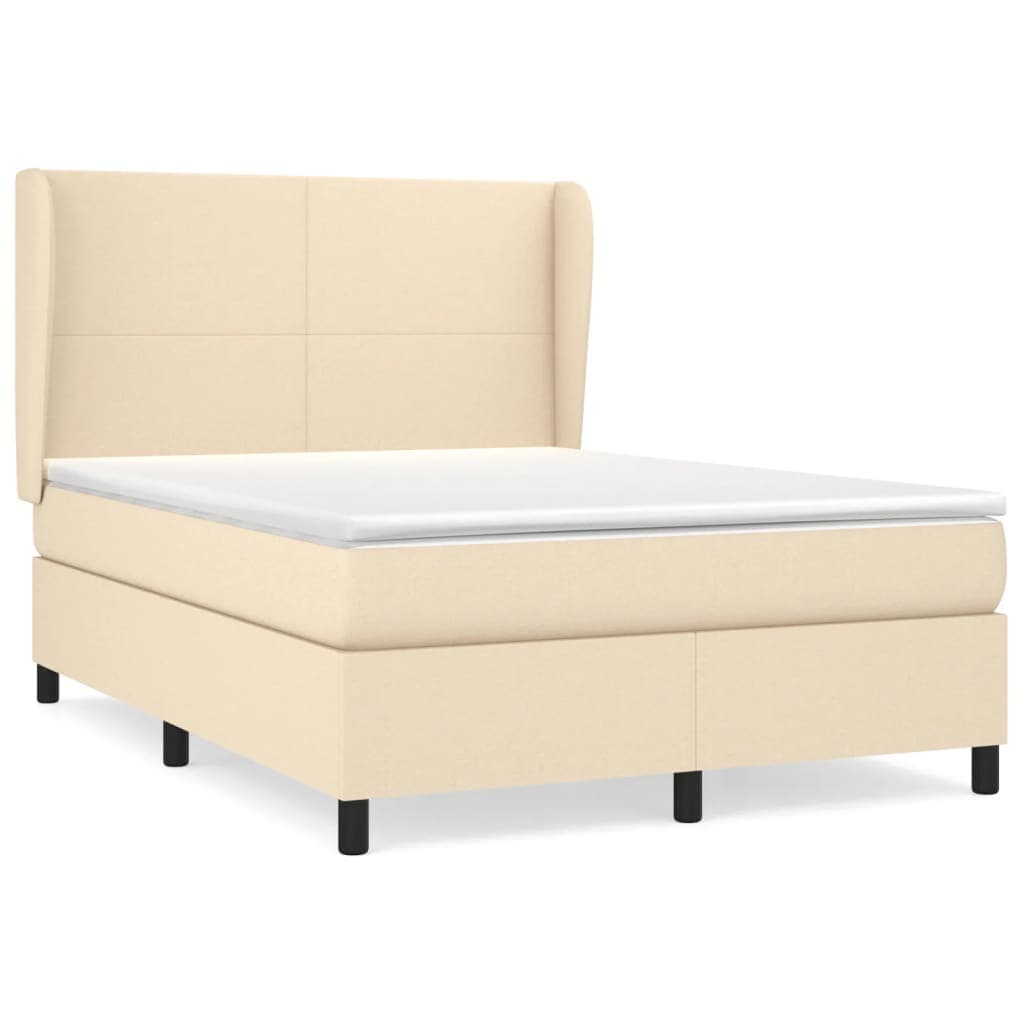 vidaXL Cama com molas/colchão 140x190 cm tecido cor creme