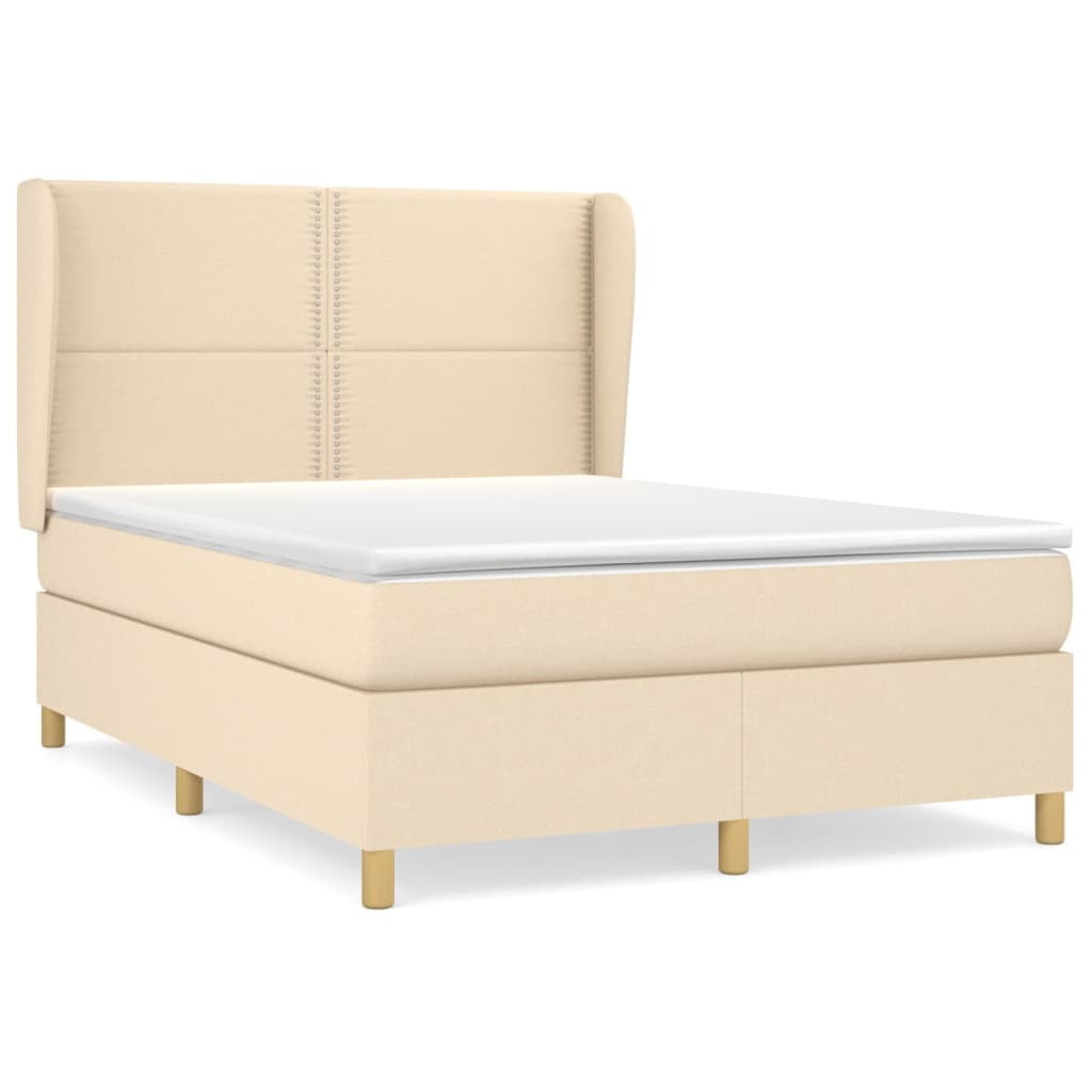 vidaXL Cama com molas/colchão 140x200 cm tecido cor creme