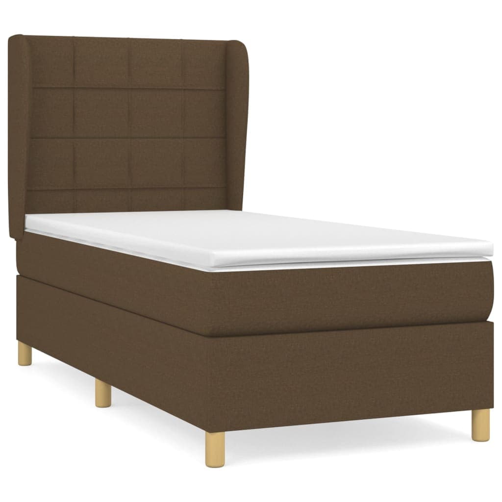 vidaXL Cama com molas/colchão 100x200 cm tecido castanho-escuro