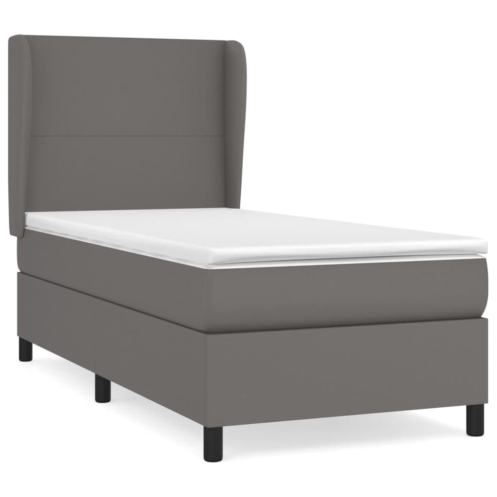 vidaXL Cama com molas/colchão 90x190 cm couro artificial cinzento