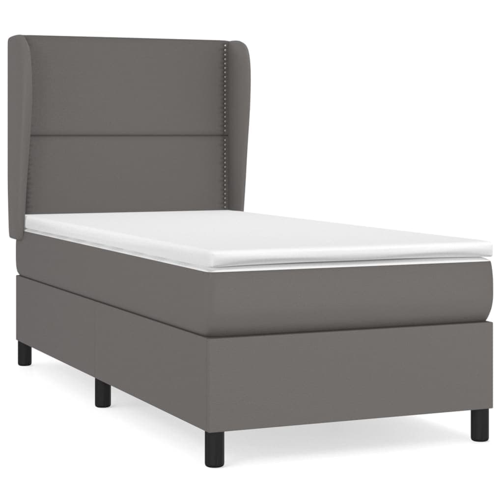 vidaXL Cama com molas/colchão 90x190 cm couro artificial cinzento