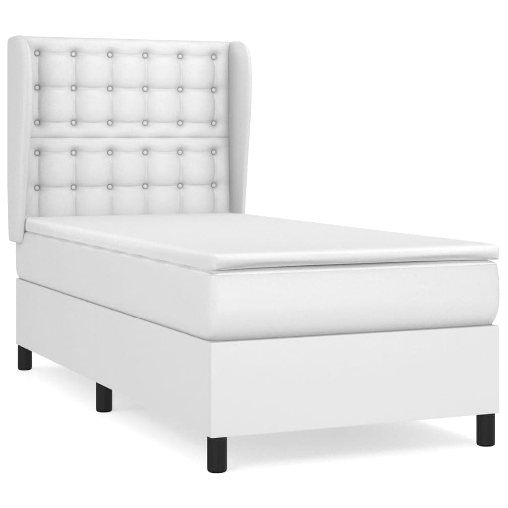 vidaXL Cama com molas/colchão 90x190 cm couro artificial branco